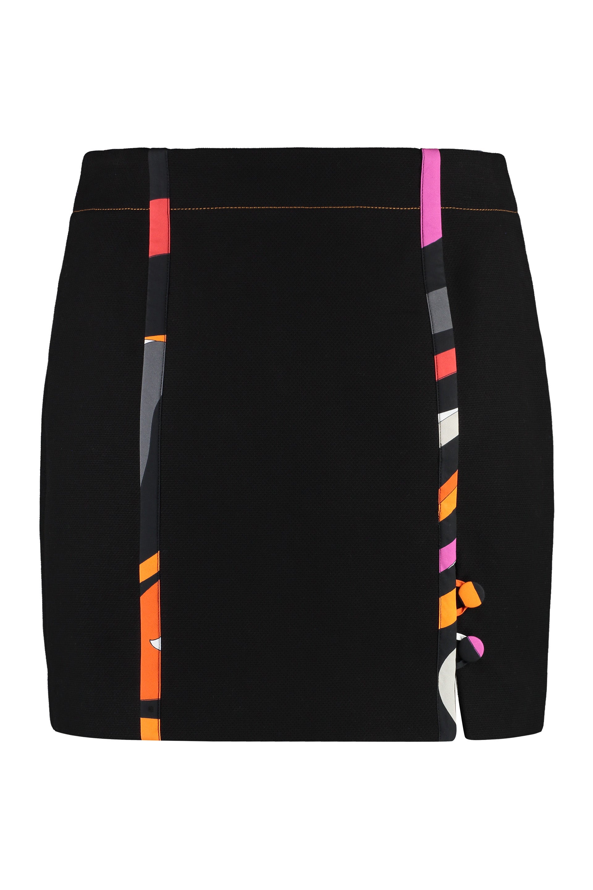 Shop Emilio Pucci Fall 2023 Mini-skirt With Contrasting Color Stitching And Buttons Front Slit In Black