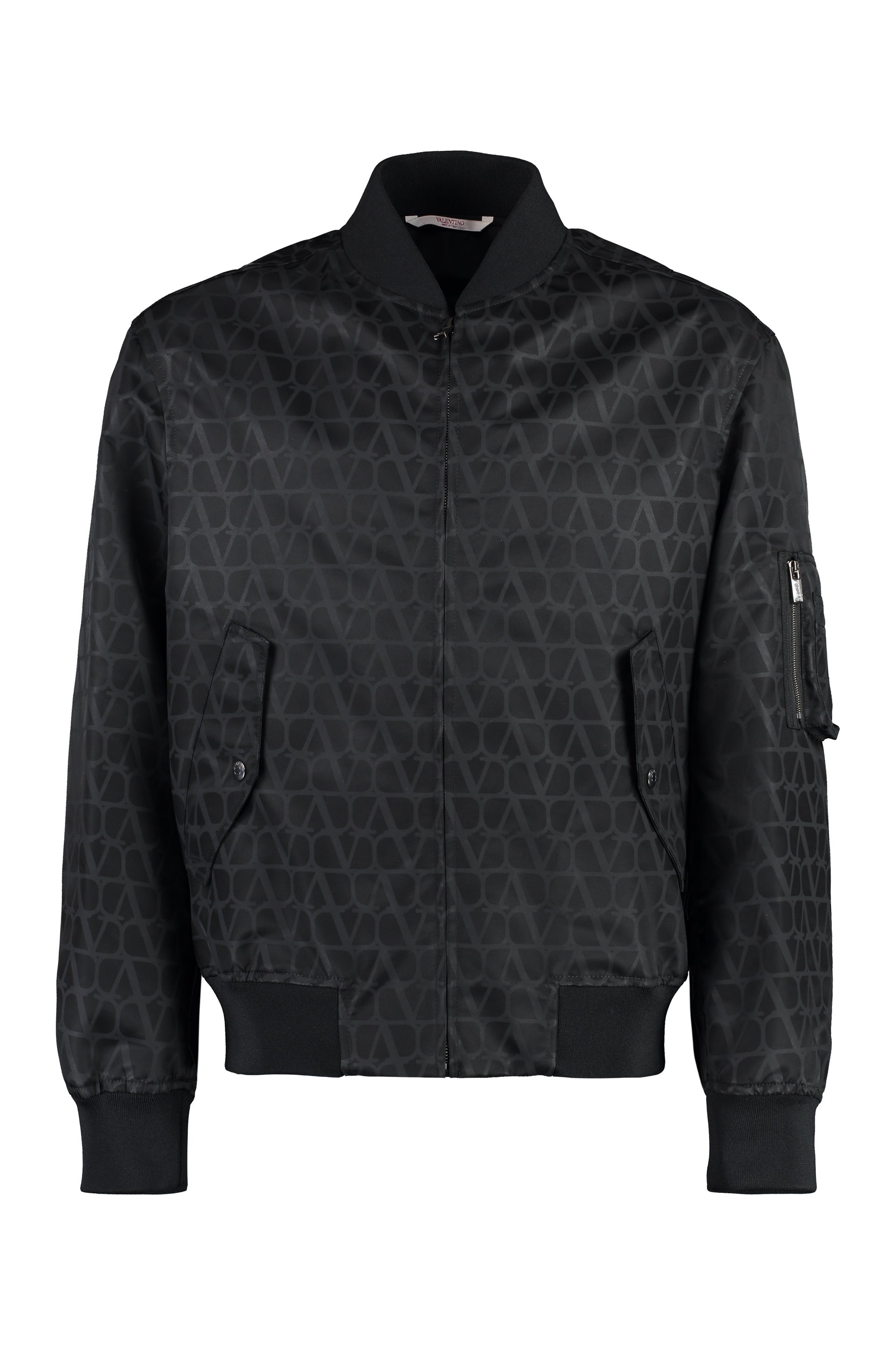 Valentino Black Nylon Bomber Jacket With Iconic Motif And Practical Features For Men