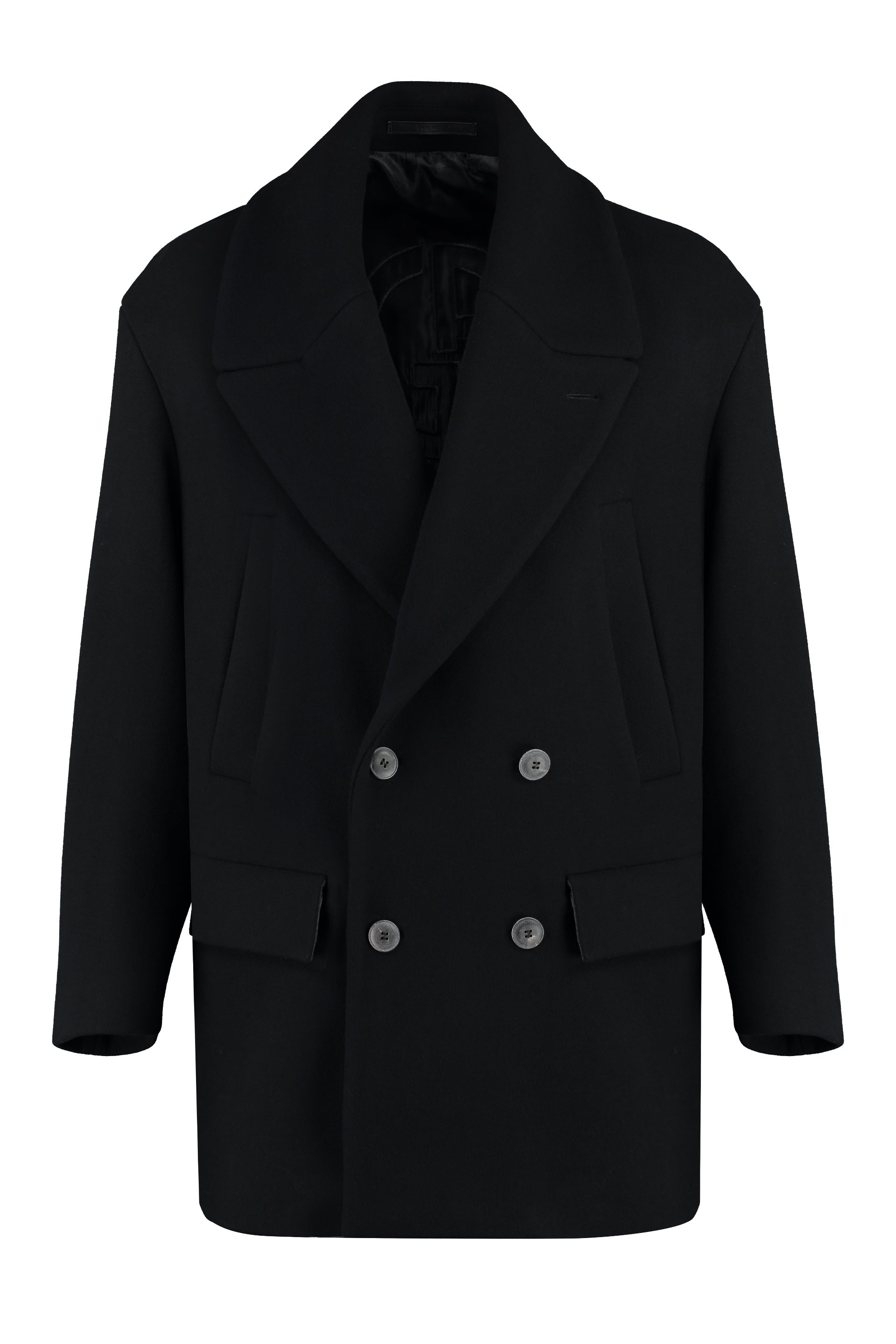 Shop Giorgio Armani Double-breasted Wool Blend Jacket For Men In Black