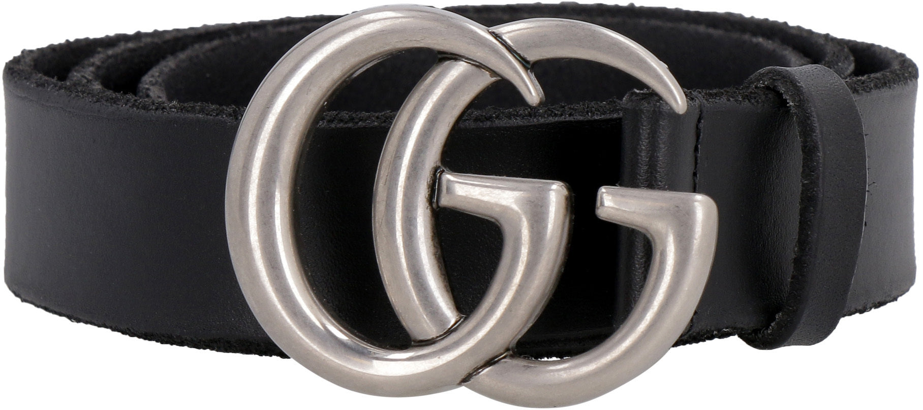Shop Gucci Stylish Men's Black Leather Belt With Antiqued Silver-tone Double G Buckle