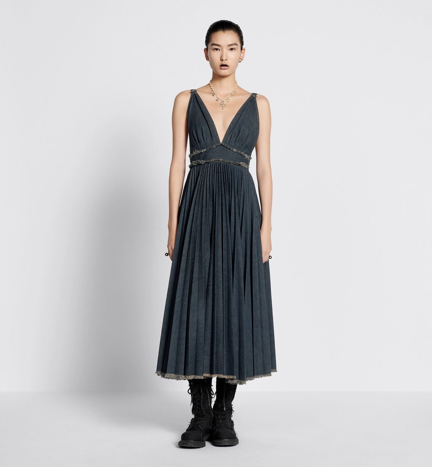 Shop Dior Azul Mid Length Pleated Dress For Women In Blue