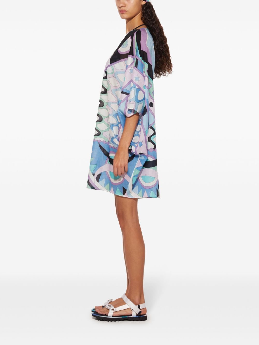 Shop Emilio Pucci Abstract Printed Cotton Kaftan Dress In Clear Blue