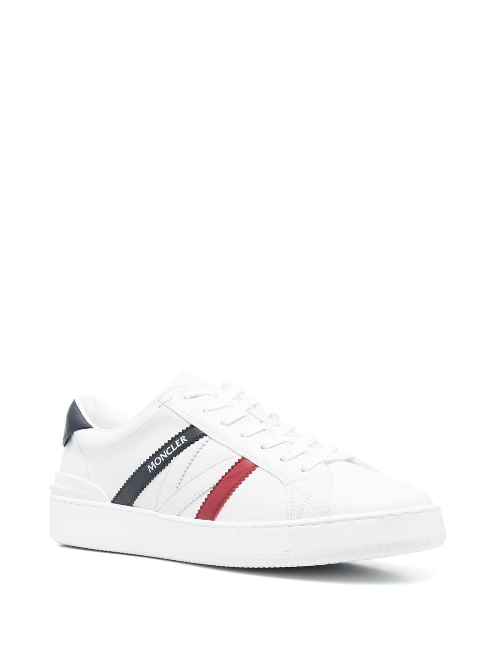 Shop Moncler White Leather Trainers For Men With Red And Blue Accents And Logo Detail
