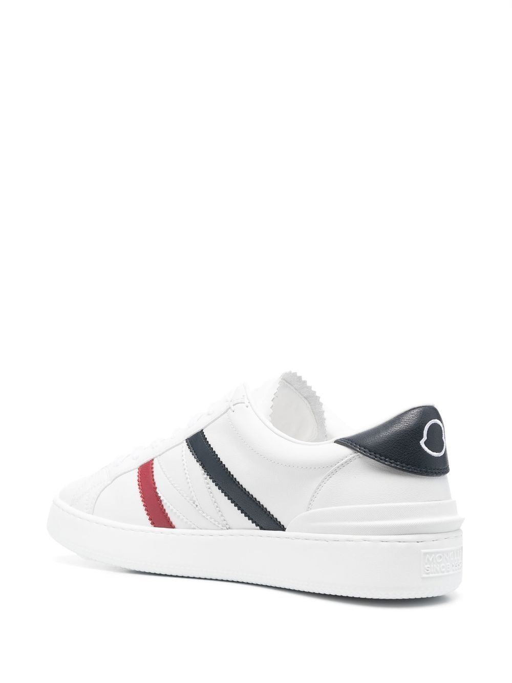 Shop Moncler White Leather Trainers For Men With Red And Blue Accents And Logo Detail