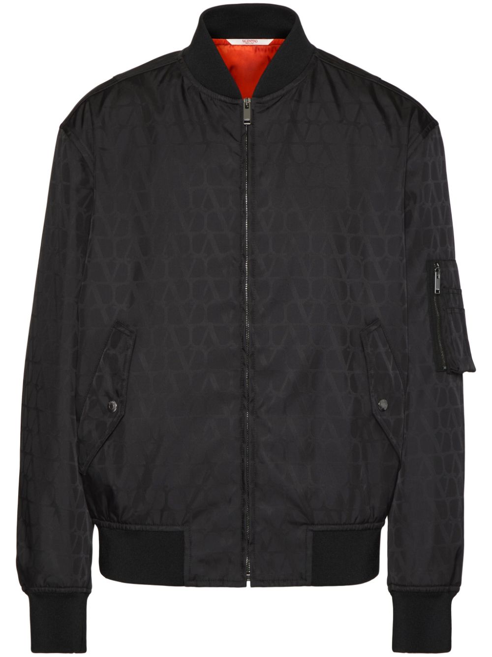 Valentino Men's Black Iconographic Logo Jacquard Bomber Jacket For Ss24