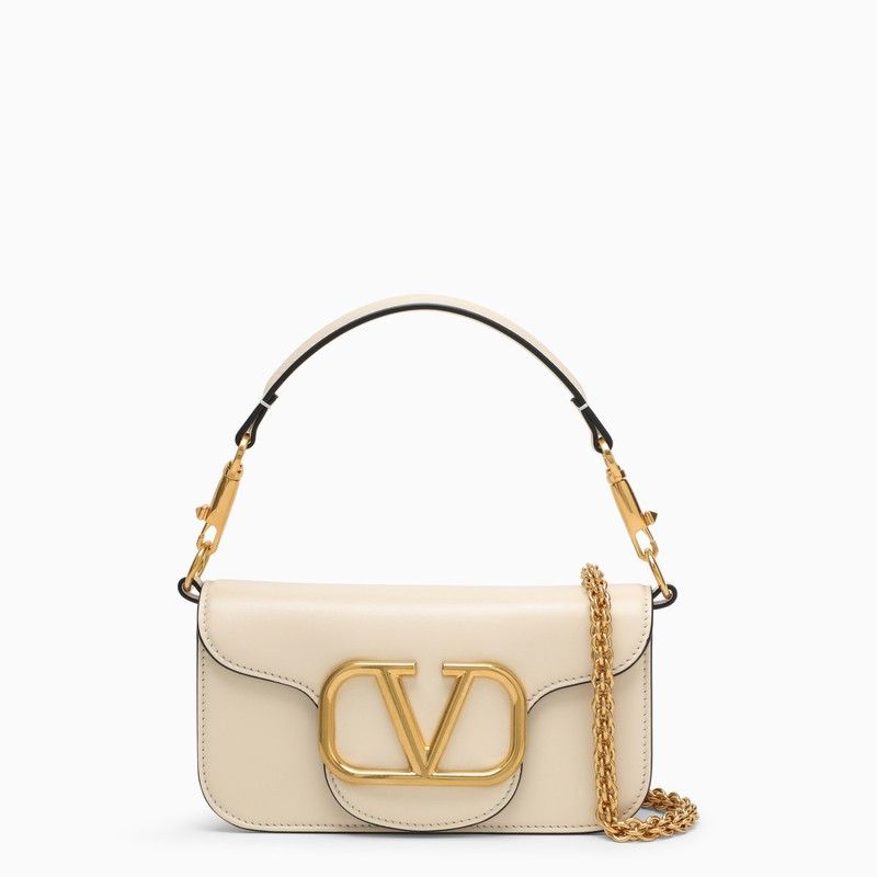 Shop Valentino Ivory Leather Small Shoulder Handbag With Vlogo Signature For Women In White