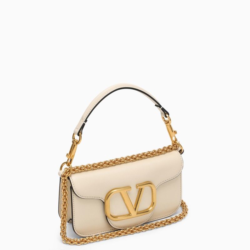 Shop Valentino Ivory Leather Small Shoulder Handbag With Vlogo Signature For Women In White