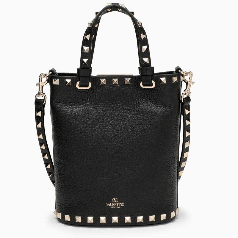Shop Valentino Rockstud Leather Handbag In Black