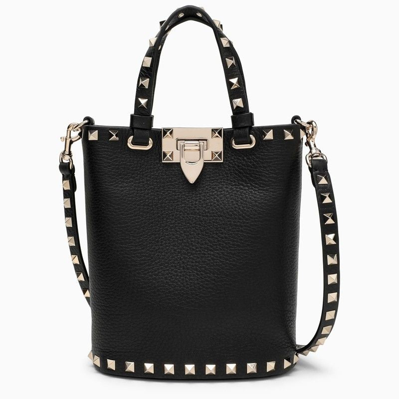 Shop Valentino Rockstud Leather Handbag In Black