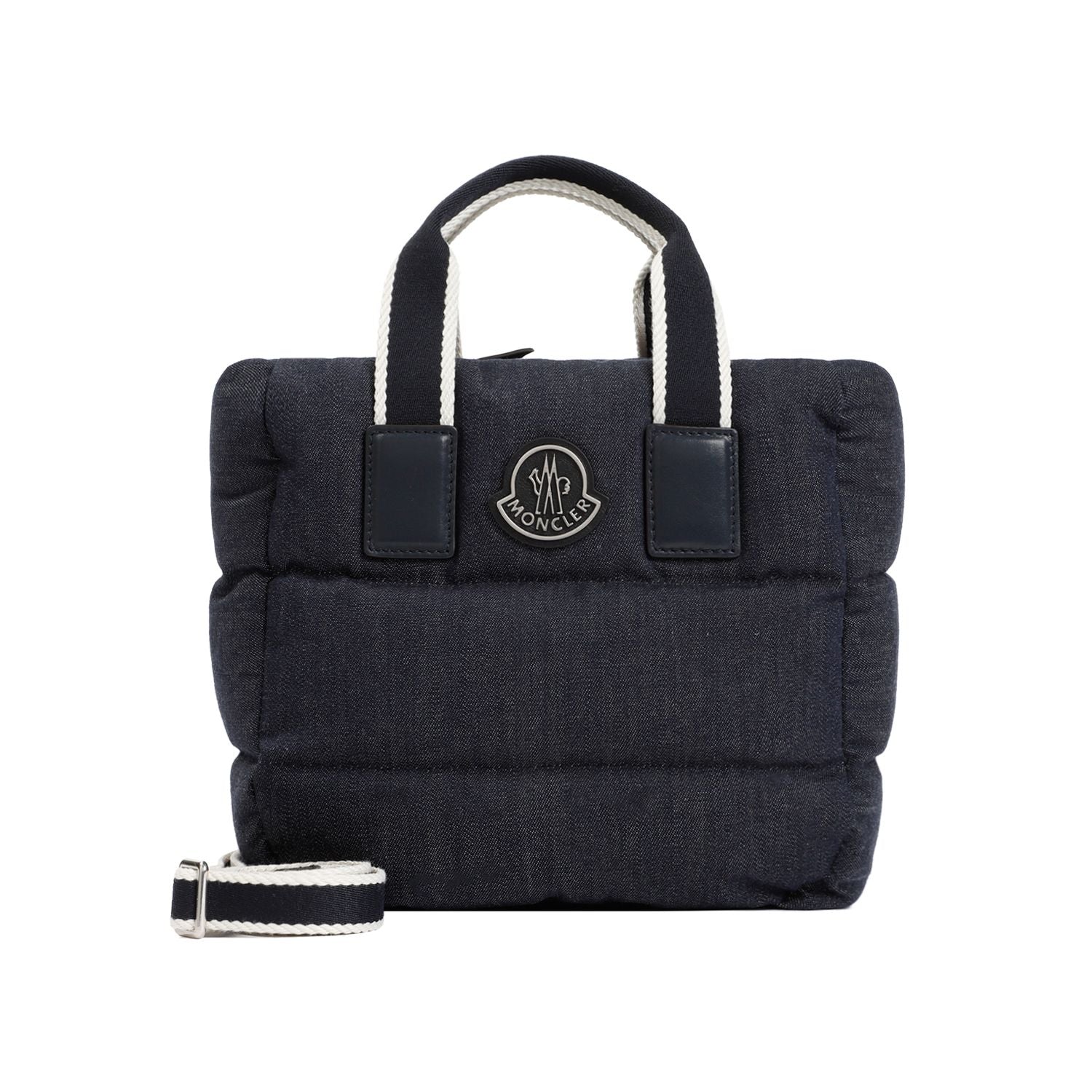 Shop Moncler Navy Blue Mini Caradoc Tote Crossbody Bag For Women, 100% Cotton, 23x21x12 Cm