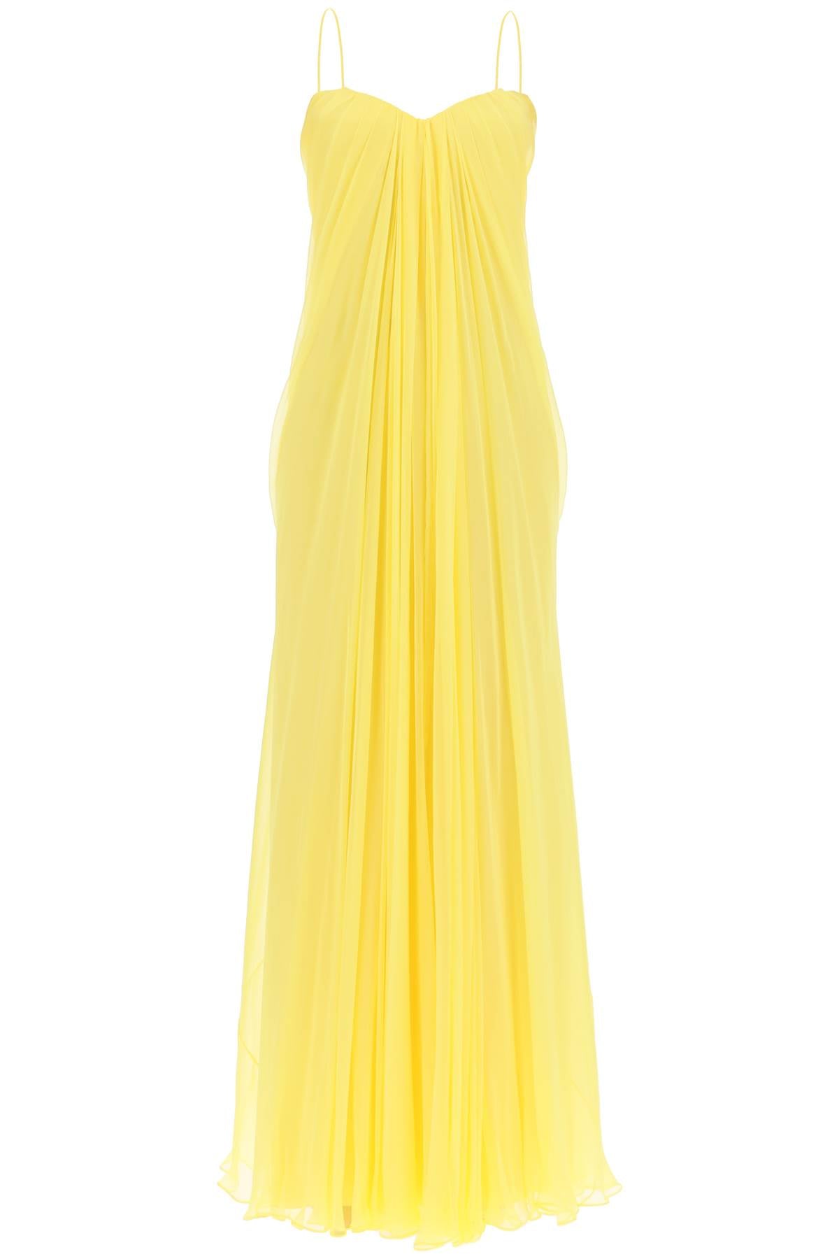 Alexander Mcqueen Yellow Silk Chiffon Bustier Gown In Column Silhouette For Women