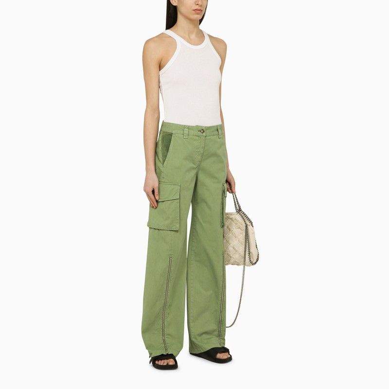 Shop Stella Mccartney Women's Pistachio Green Cargo Trousers With Velvet Details For Ss24