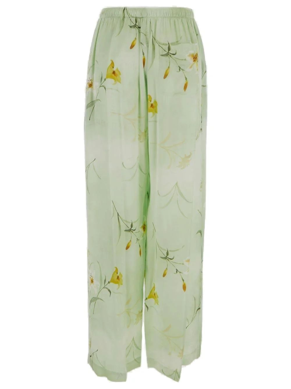 Shop Balenciaga Green Floral Silk Pyjama Pants For Women