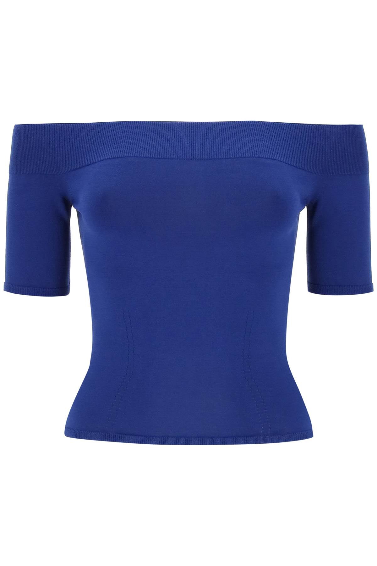 Shop Alexander Mcqueen Fashionable Blue Off Shoulder T-shirt For Women In Ss23 In Black