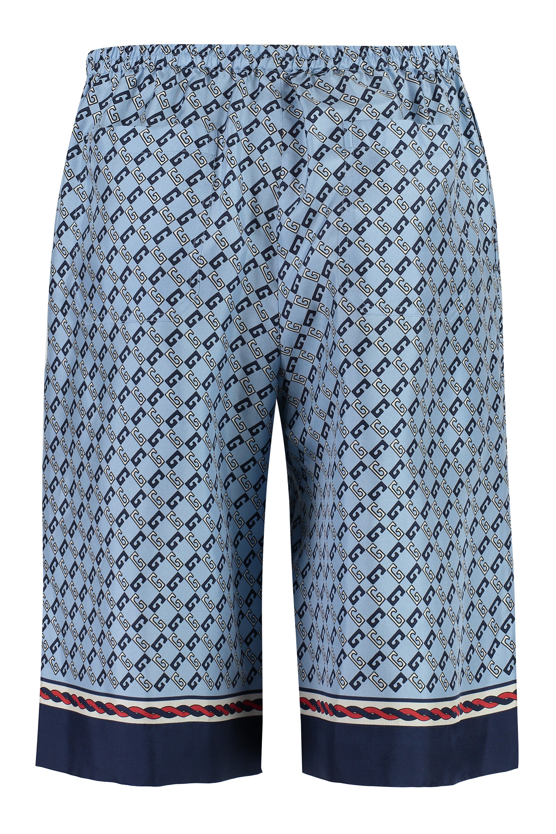 Shop Gucci Geometric Square G Printed Silk Shorts In Light Blue