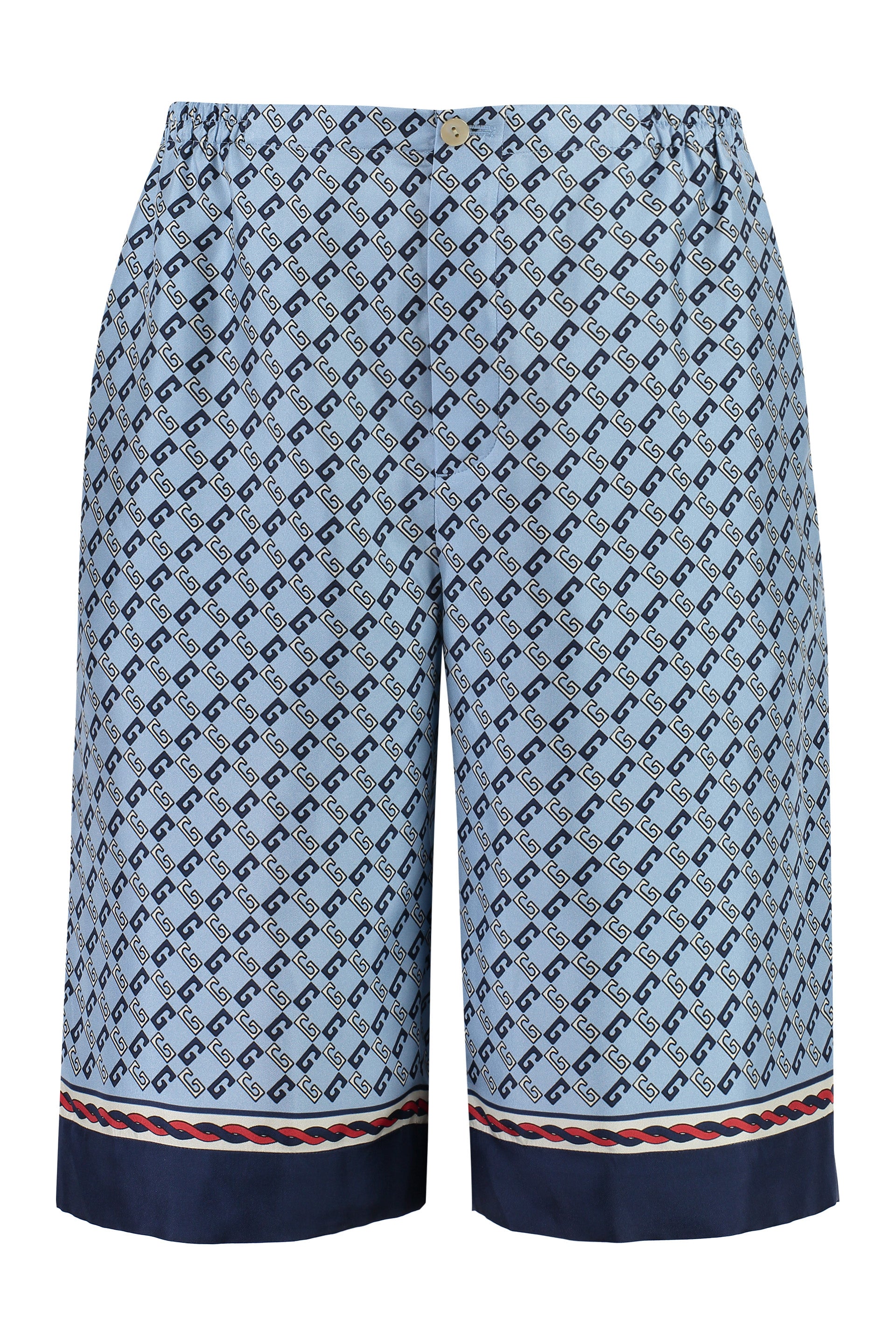 Shop Gucci Geometric Square G Printed Silk Shorts In Light Blue