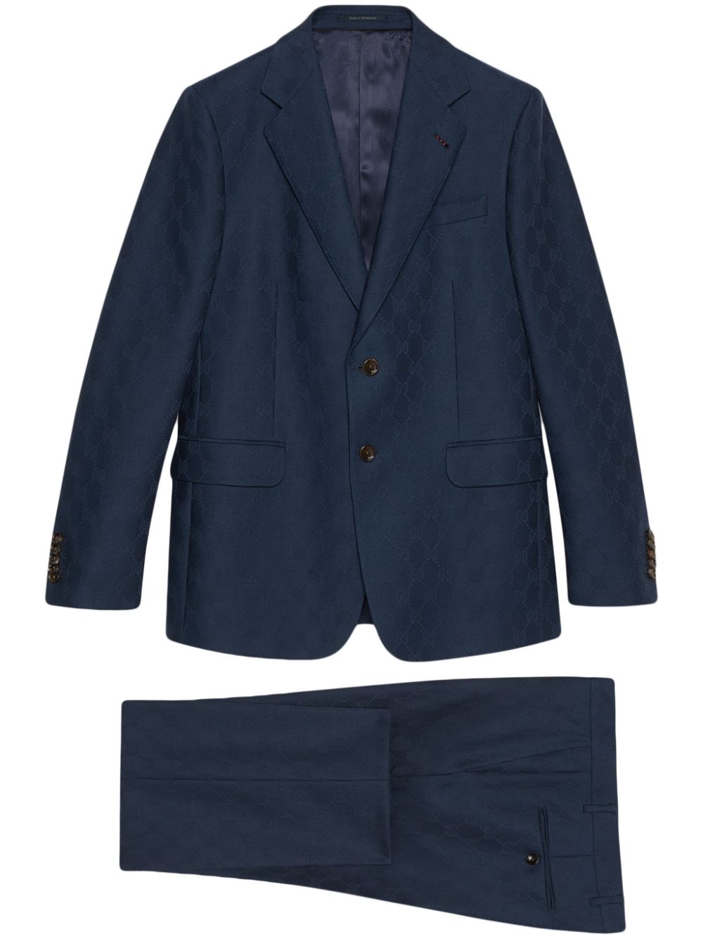 Shop Gucci Navy Blue Gg Damier-jacquard Wool Suit For Men In Light Blue