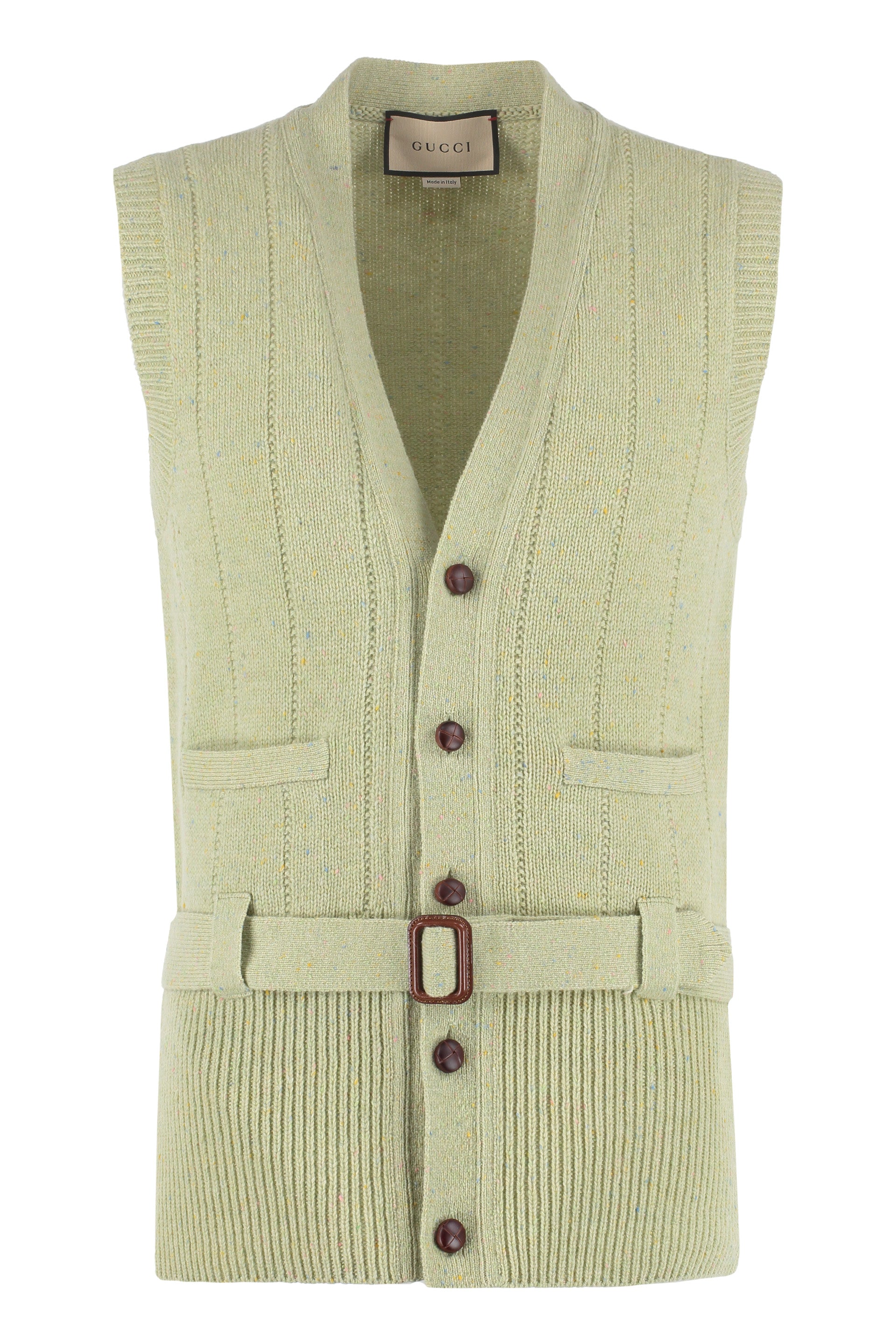 Shop Gucci Green Knit Wool Vest For Men