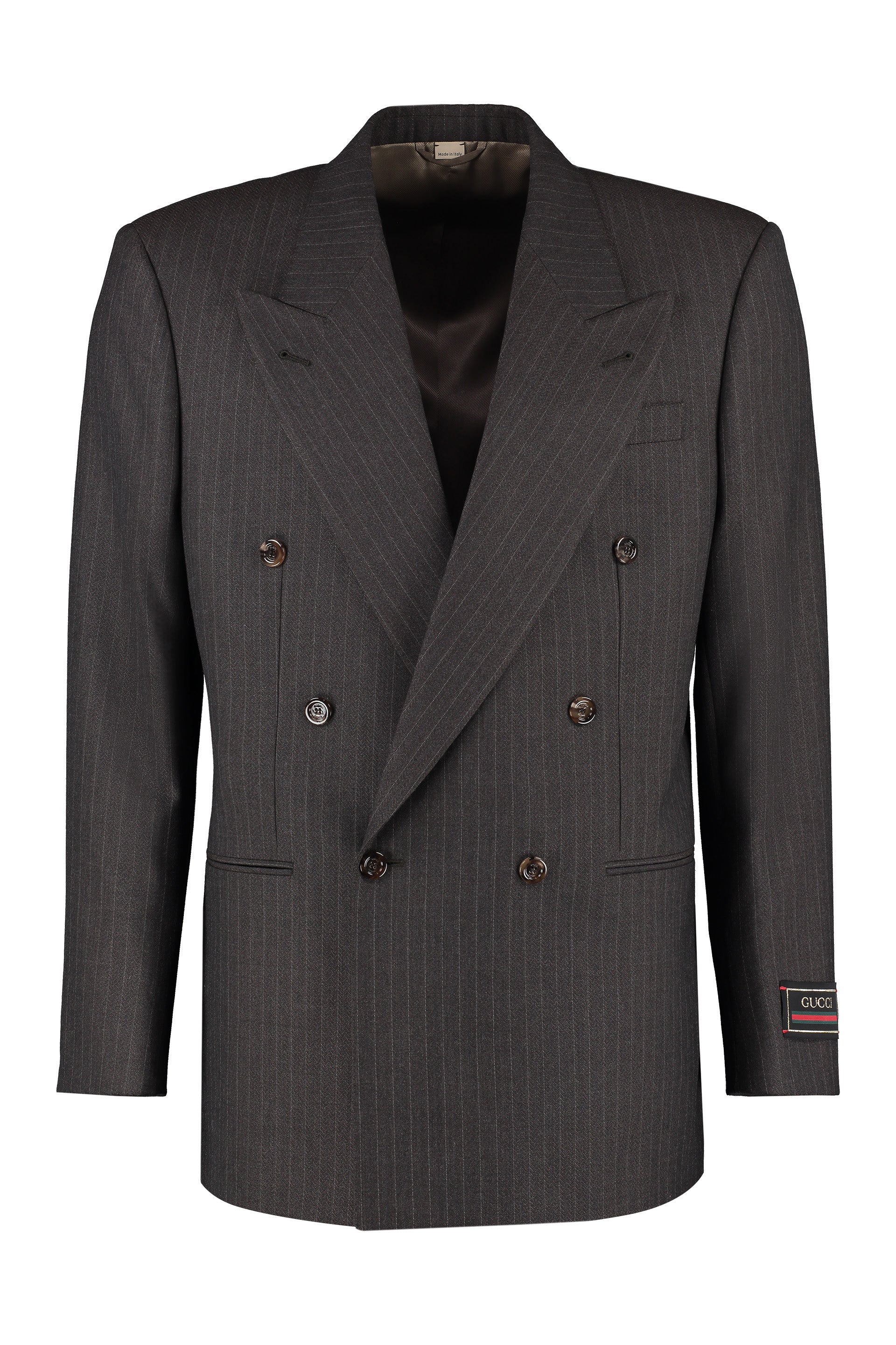 Gucci Double-breasted Wool Jacket With Peak Lapel Collar And Padded Shoulders For Men In Gray
