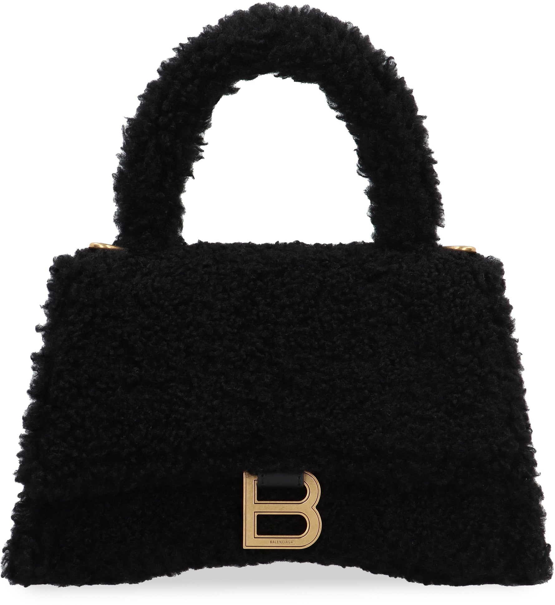Shop Balenciaga Black Faux Shearling Hourglass Handbag For Women