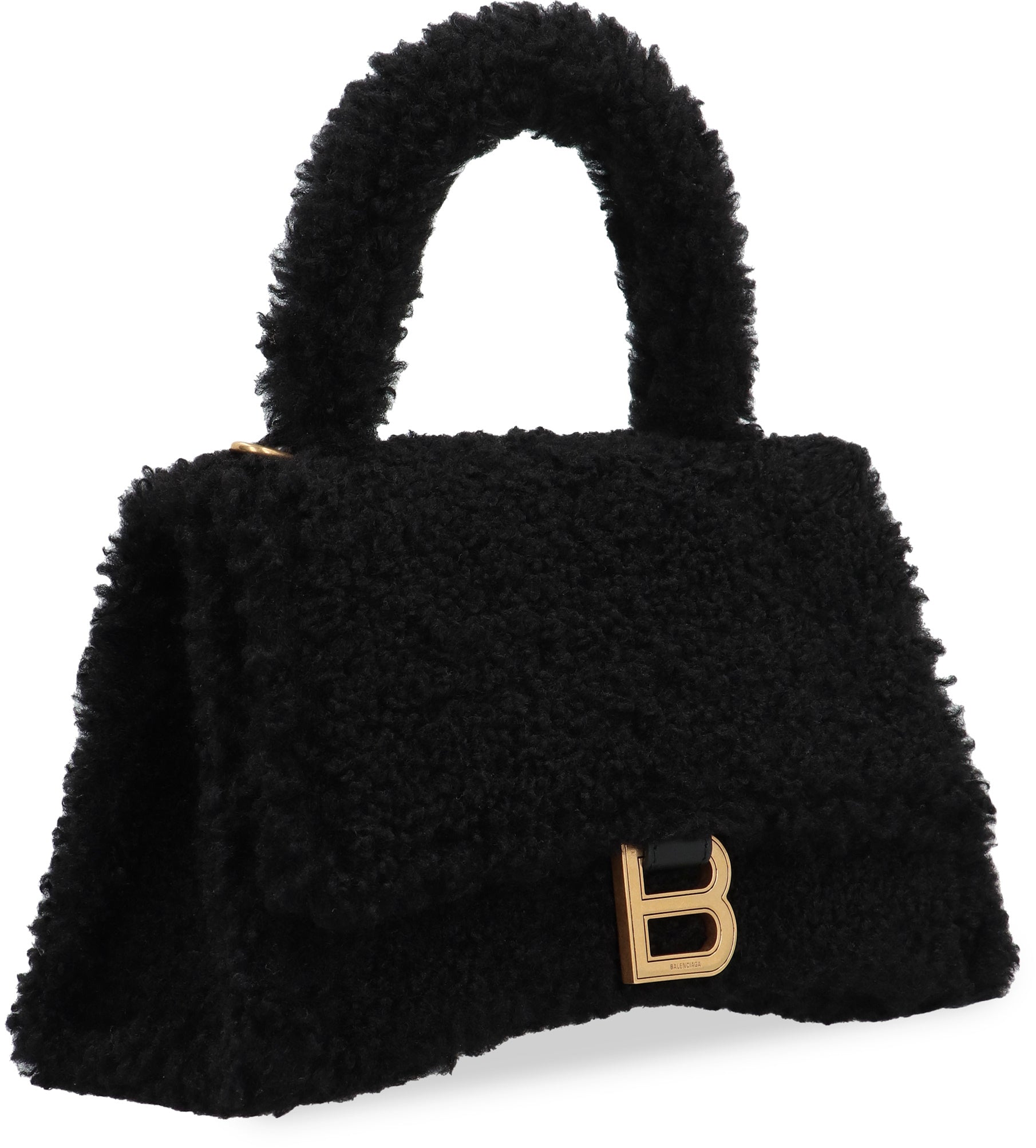 Shop Balenciaga Black Faux Shearling Hourglass Handbag For Women
