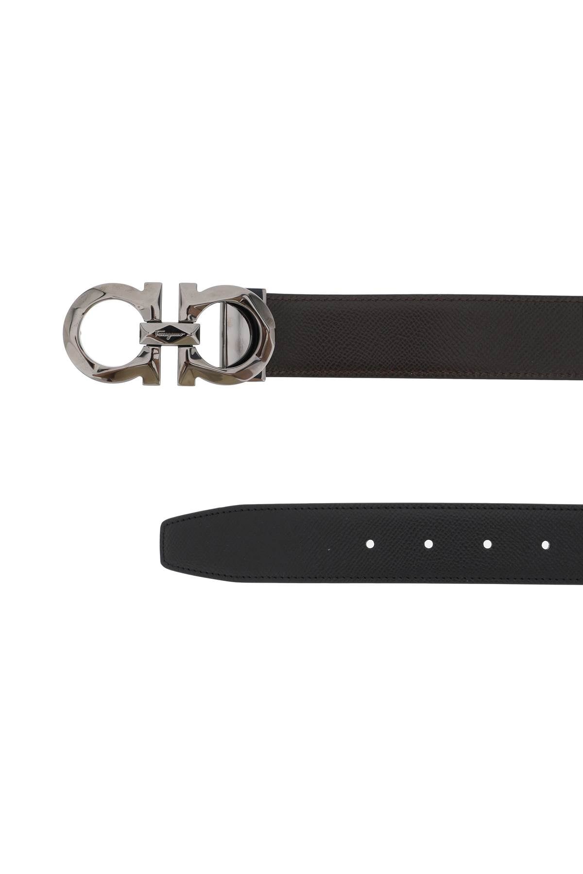 Shop Ferragamo Reversible Faceted Gancini Hook Buckle Belt | Two-tone Grained Leather | Size 105 In Multicolor