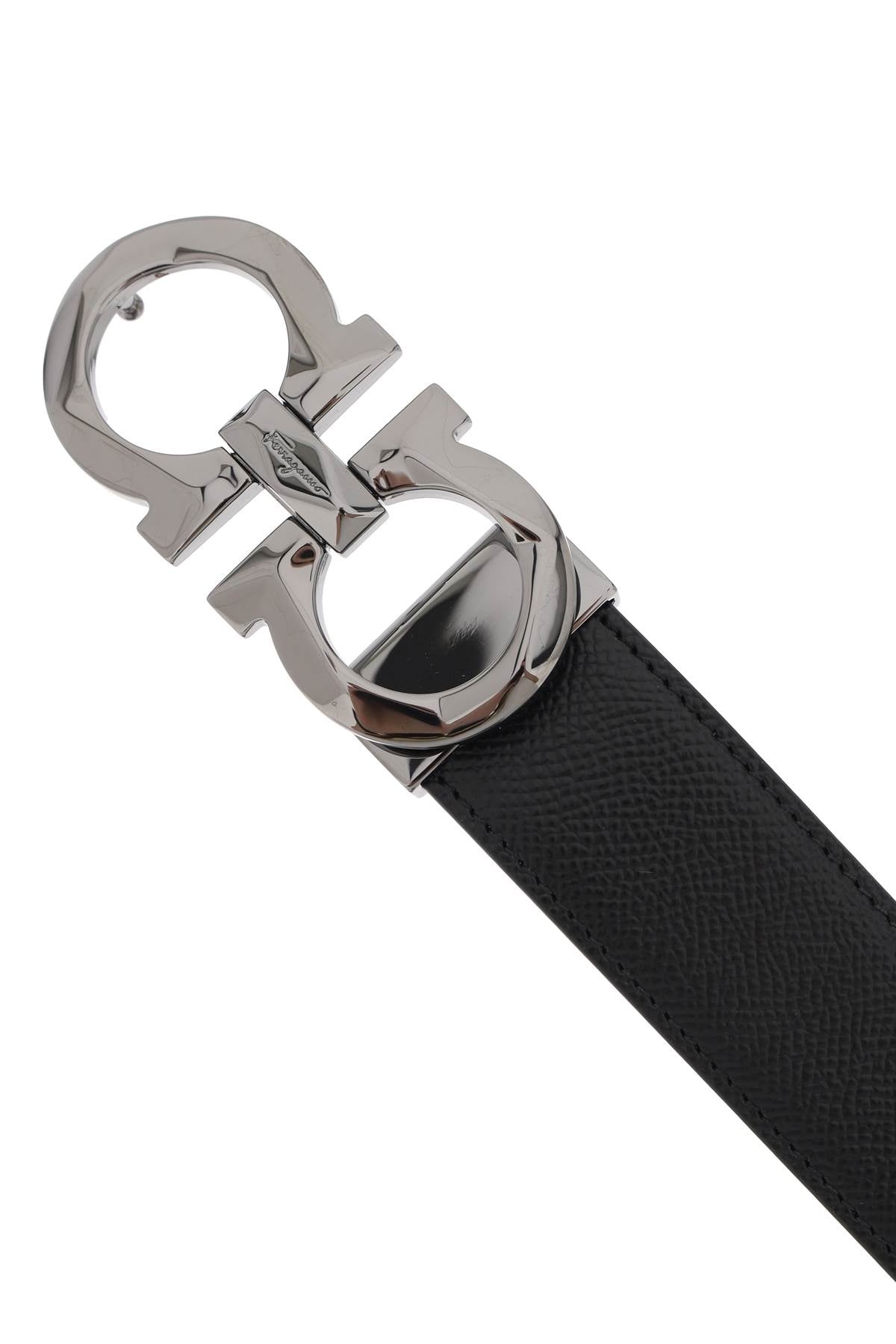 Shop Ferragamo Reversible Faceted Gancini Hook Buckle Belt | Two-tone Grained Leather | Size 105 In Multicolor