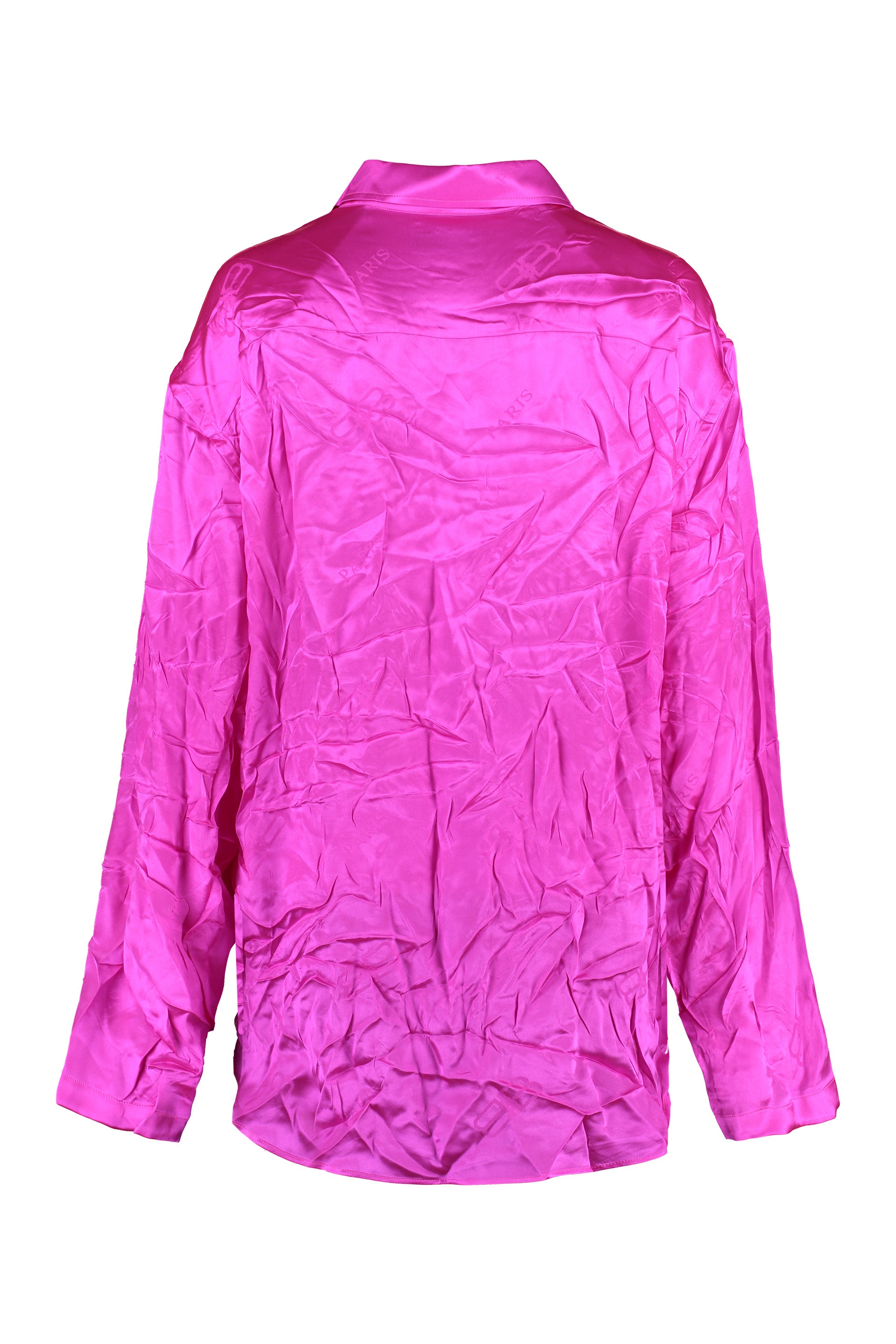 Shop Balenciaga Fuchsia Silk Jacquard Logo Shirt For Women In Pink