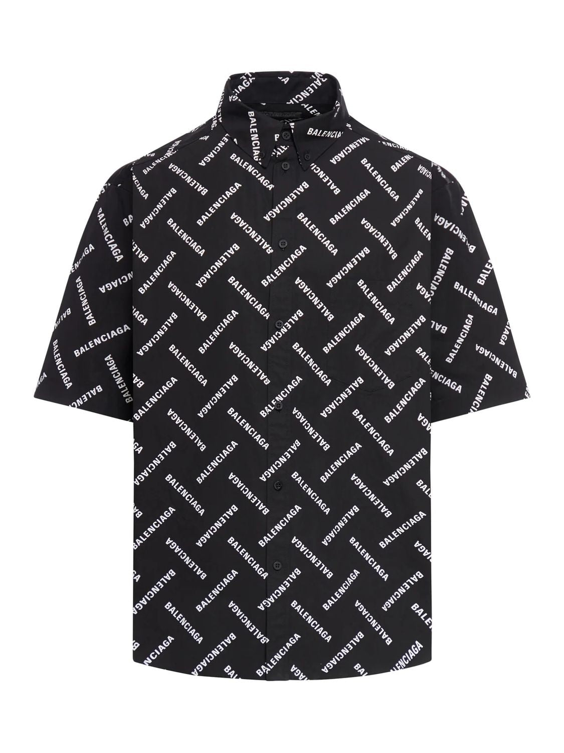 Shop Balenciaga Black Diagonal Allover Poplin Shirt For Men