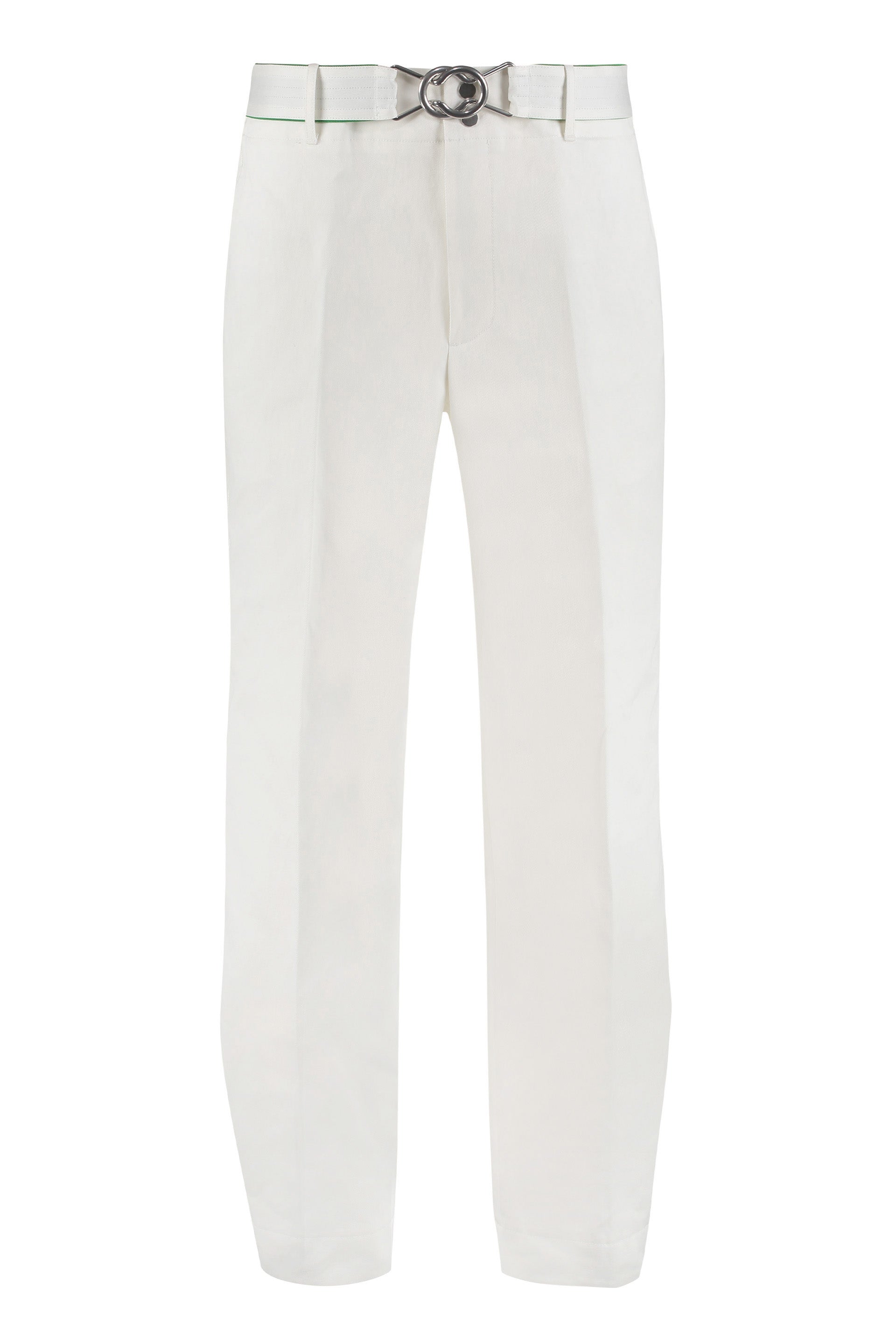 Bottega Veneta Men's White Cotton Trousers With Removable Belt And Horn Buttons