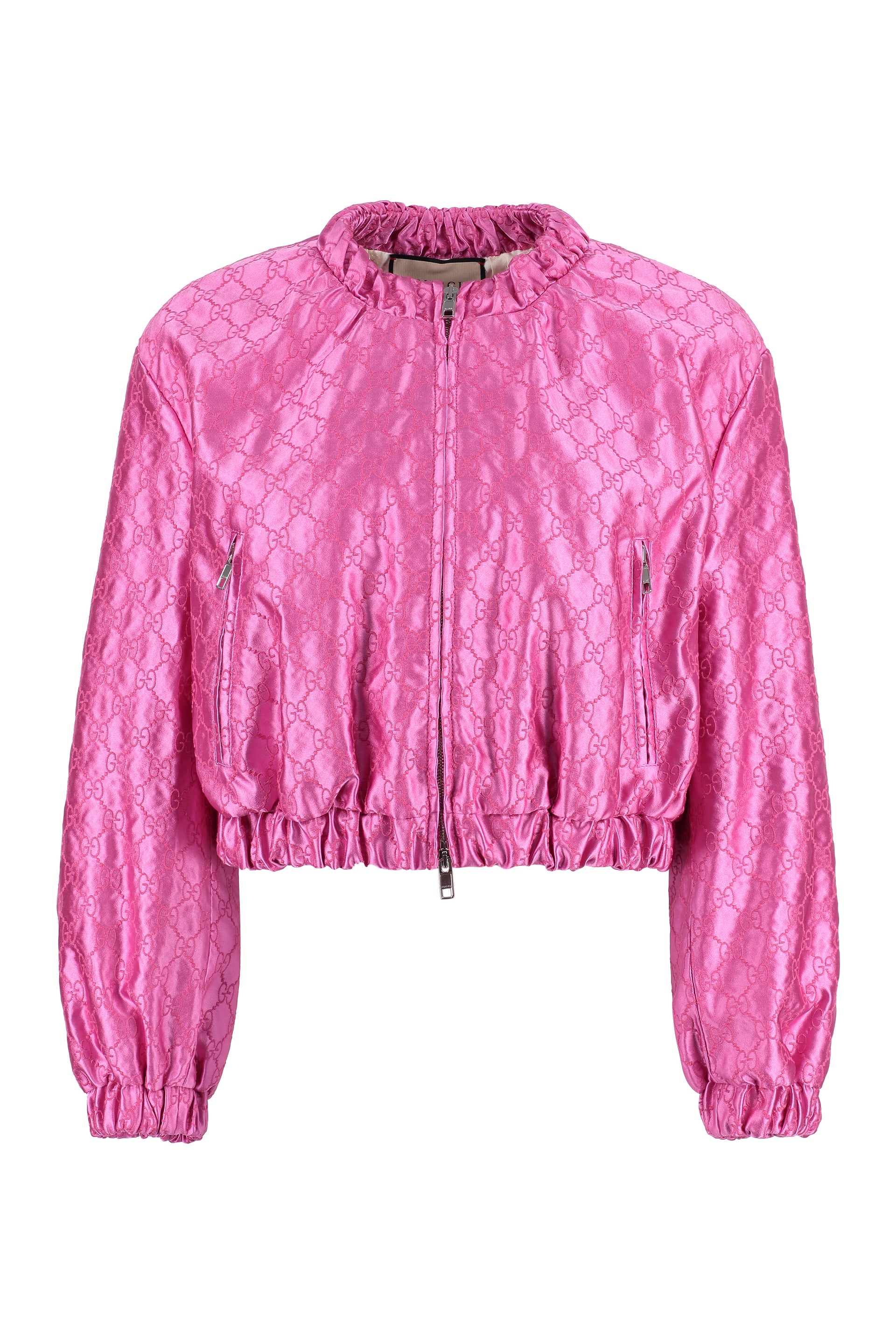 Shop Gucci Fuchsia Embroidered Silk Bomber Jacket For Women In Pink