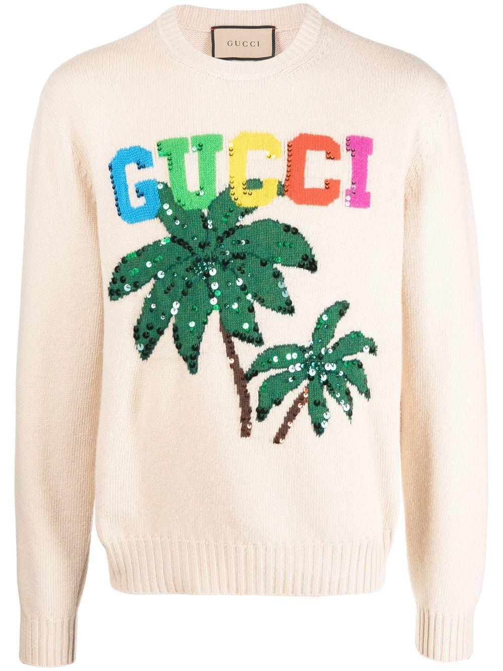 Shop Gucci Men's Fine Wool Long-sleeve Crew Neck Knitwear For Fw22 In Tan