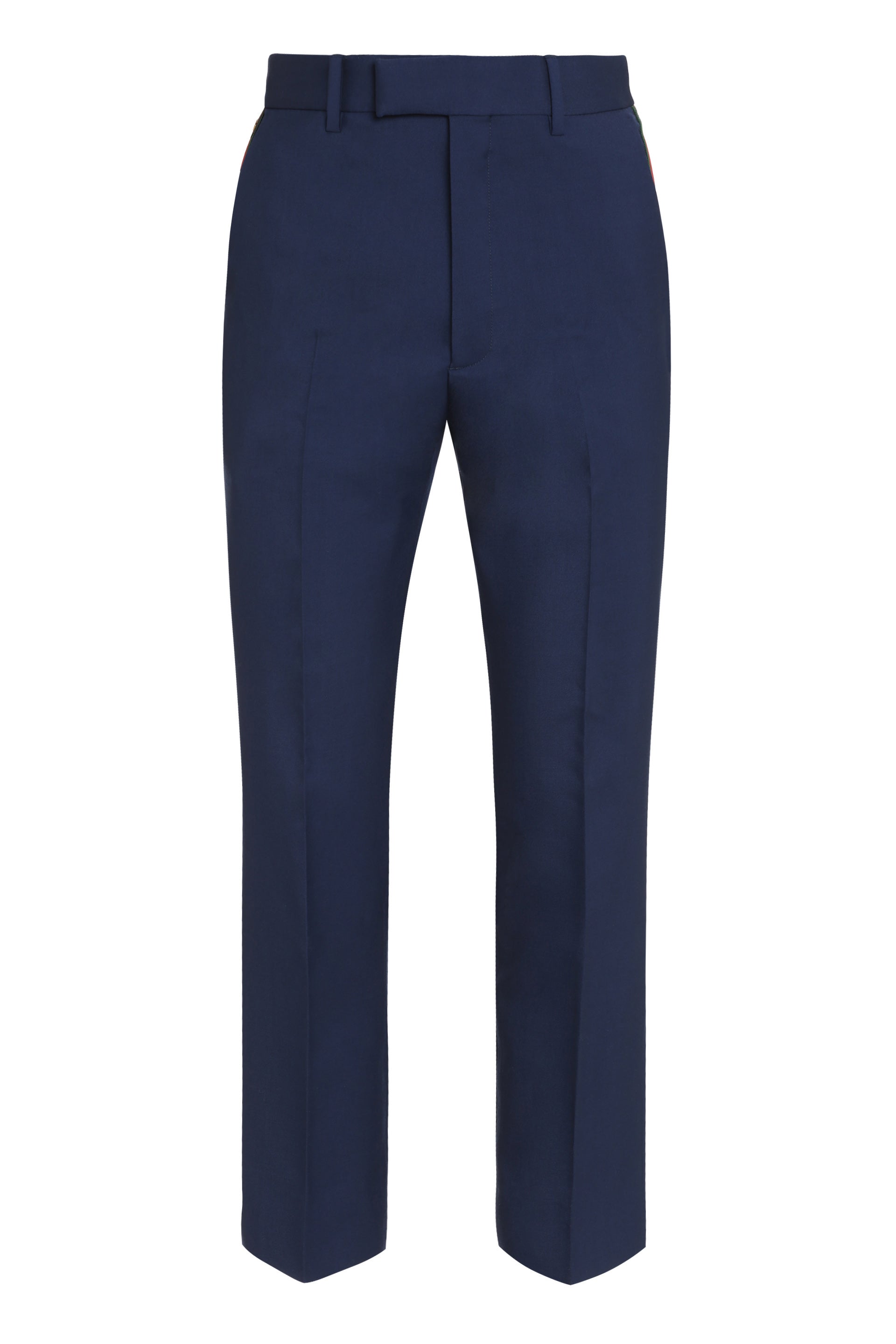 Shop Gucci Men's Blue Wool Blend Trousers With Contrasting Color Side Stripes For Fw22