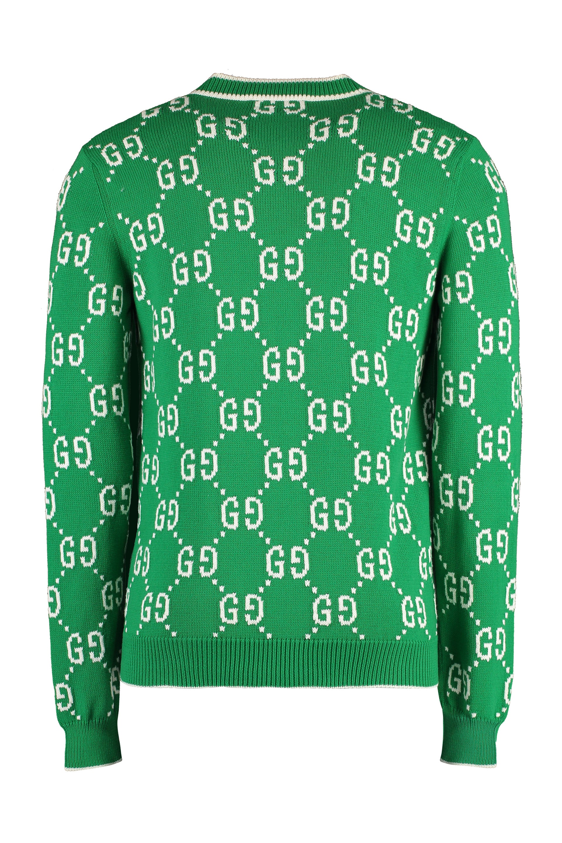 Shop Gucci Green Men's Cotton Cardigan With Ribbed Knit Edges