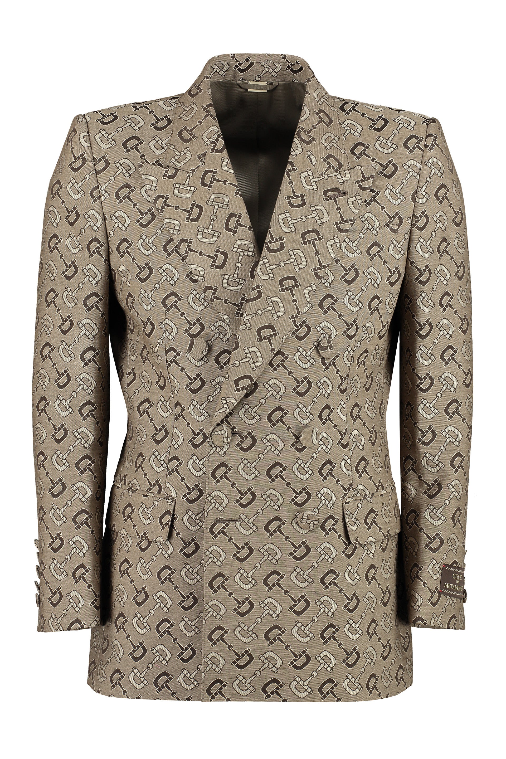 Shop Gucci Men's Maxi Horsebit Double-breasted Jacket In Beige And Brown