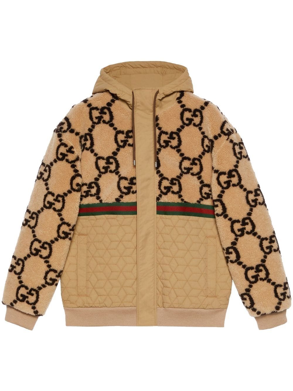 Shop Gucci Mens Camelbrown Zip-up Jacket With Gg Jacquard Design For Spring/summer 2024 In Brown