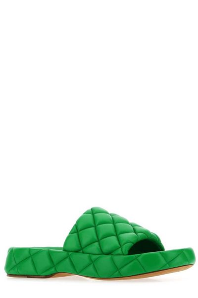 Shop Bottega Veneta Quilted Green Padded Sandals With Ergonomic Insole