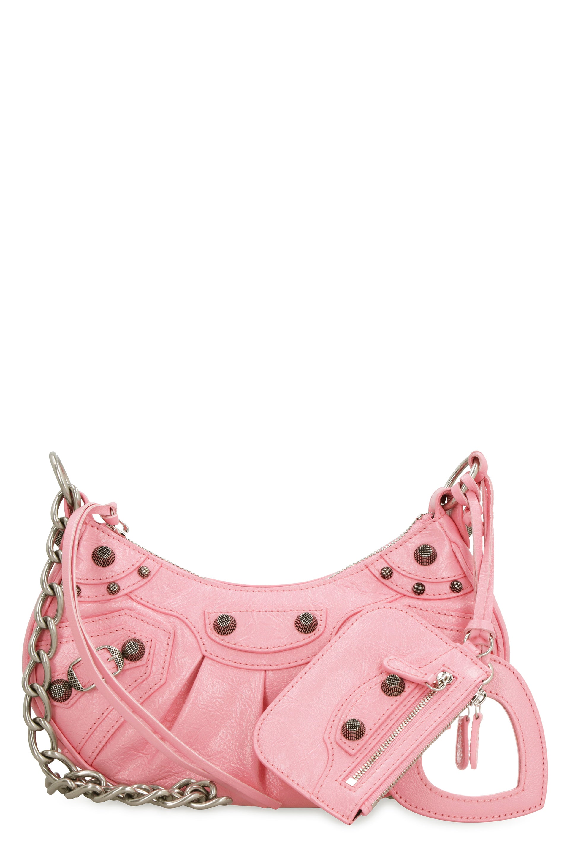 Balenciaga Pink Leather Crossbody Bag With Metal Studs And Buckles