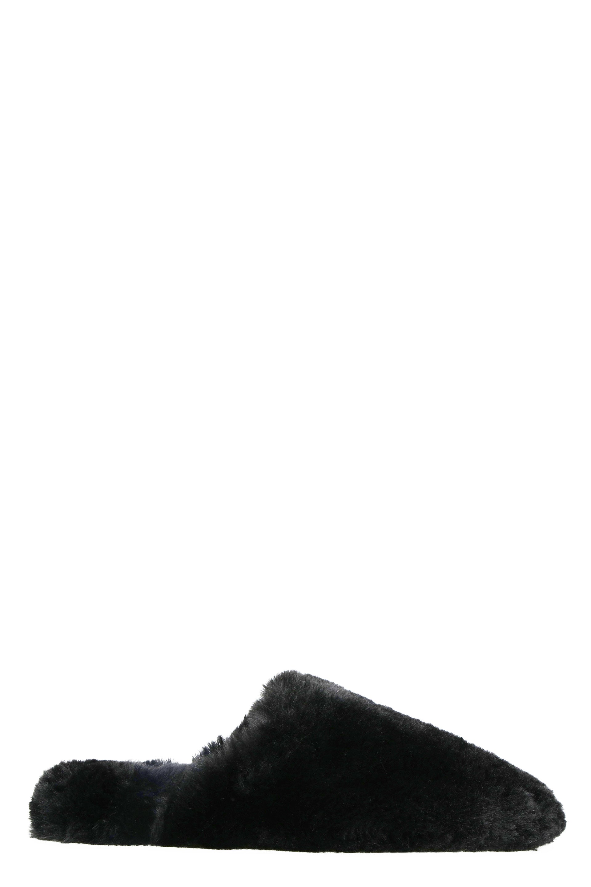 Balenciaga Women's Black Faux Shearling Slides For Ss23