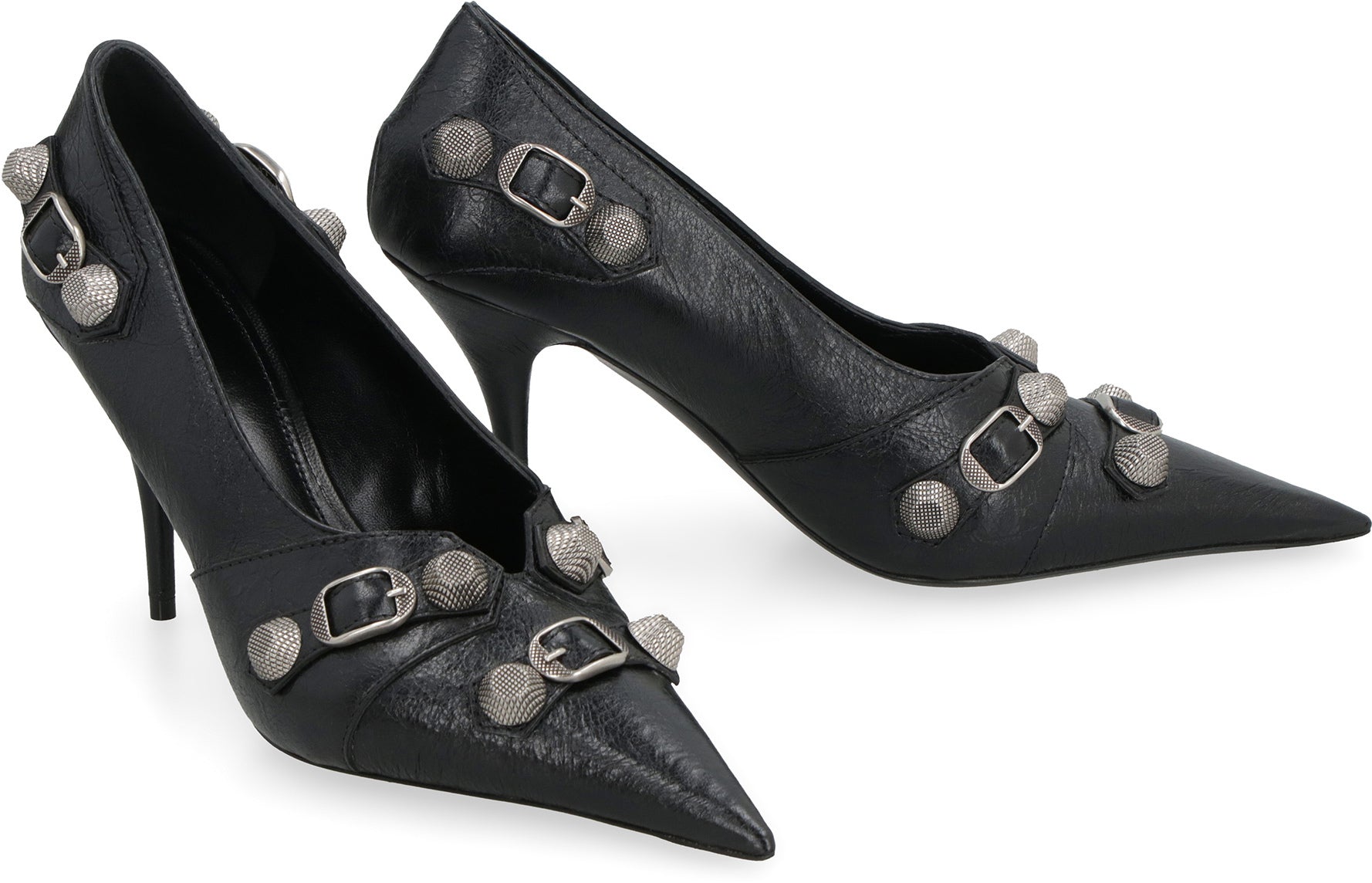 Shop Balenciaga Studded Black Leather Pumps With Pointed Toe And Covered Heel