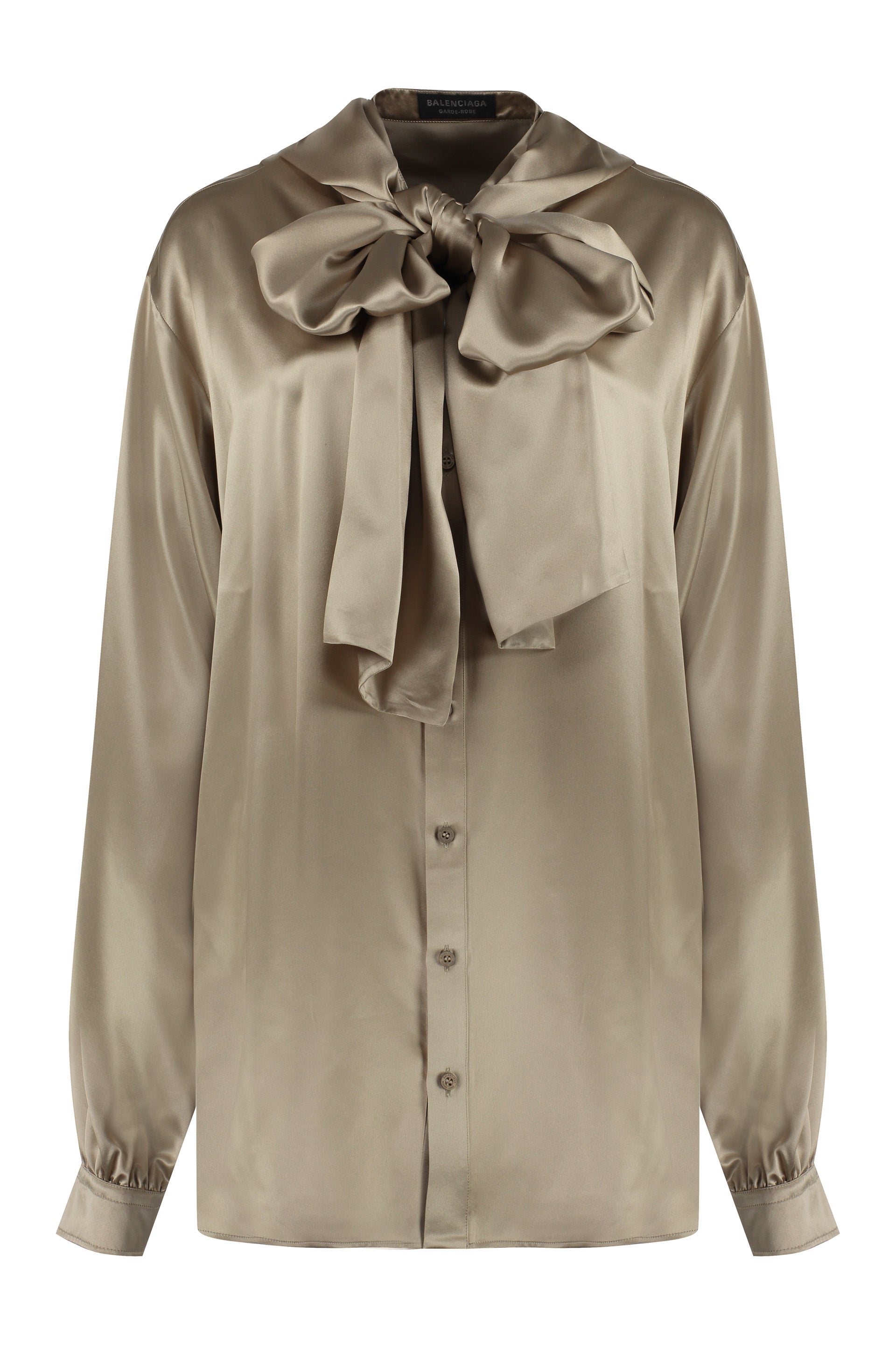 Shop Balenciaga Women's Beige Silk Hooded Blouse With Pussy-bow Detail And Buttoned Cuffs
