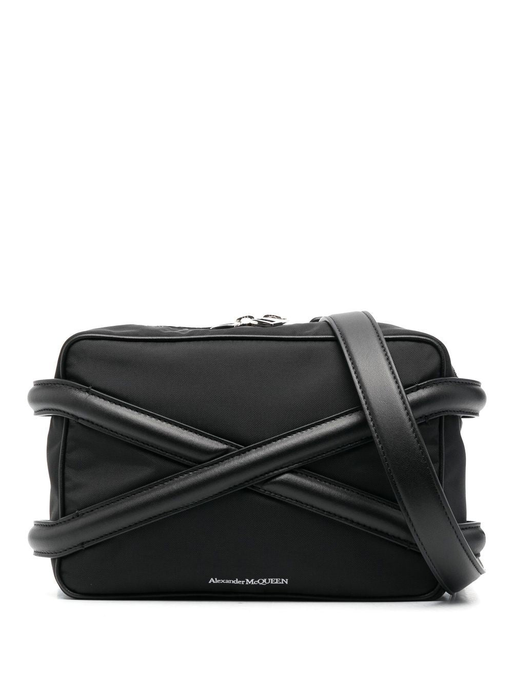 Shop Alexander Mcqueen Men's Black Nylon And Leather Messenger Handbag For Ss23