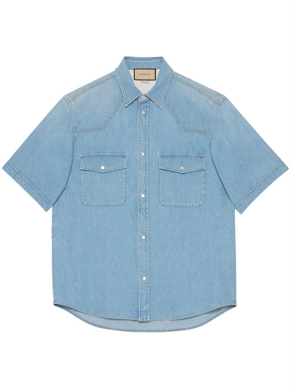 Shop Gucci Timeless Elegance: Classic Blue Denim Shirt For Men