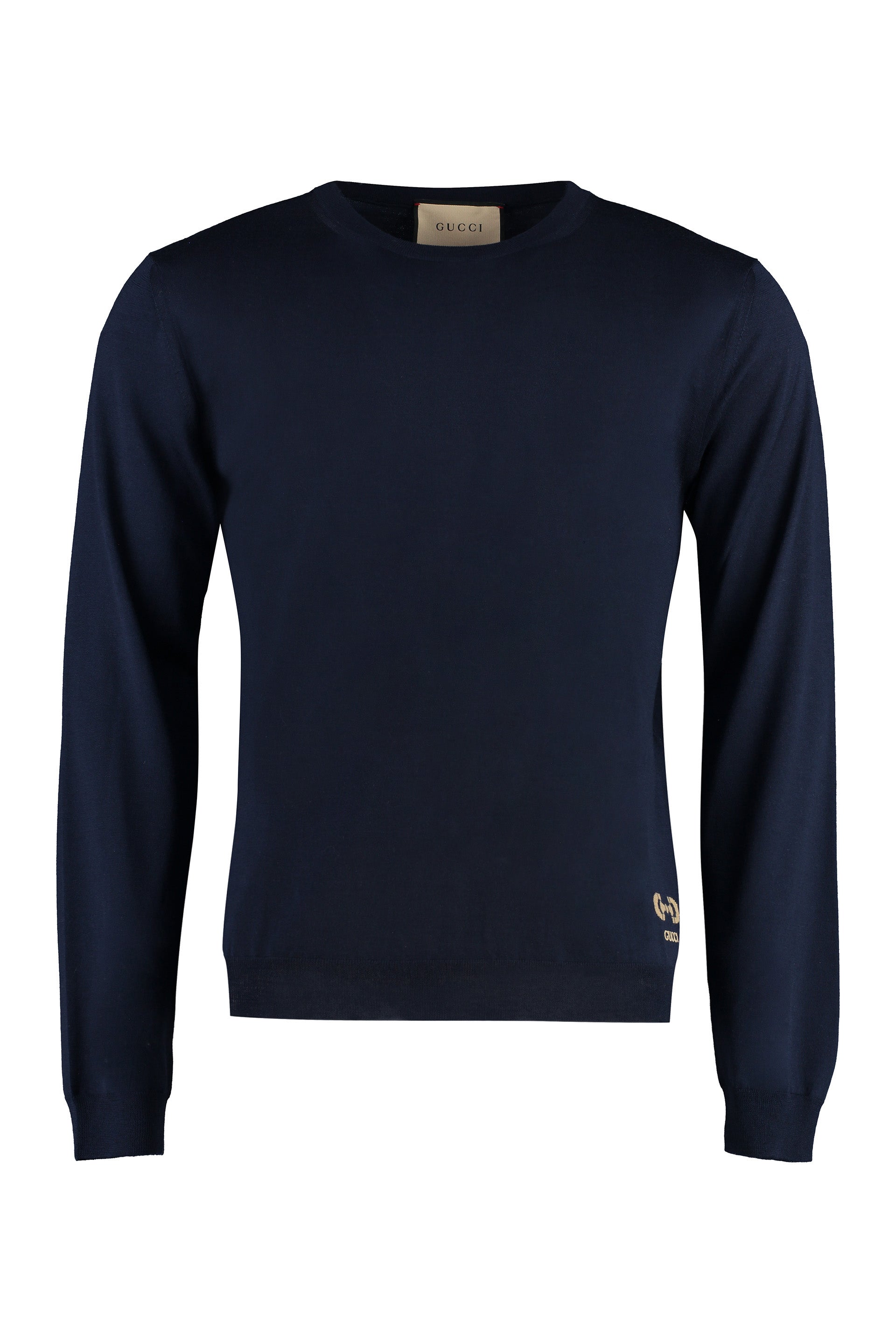 Gucci Men's Blue Ribbed Wool Crew-neck Sweater