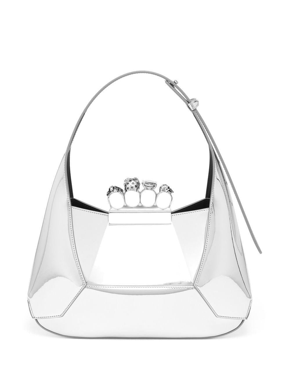 Shop Alexander Mcqueen Stunning Jewel-embellished Silver Hobo Handbag For Women In Grey