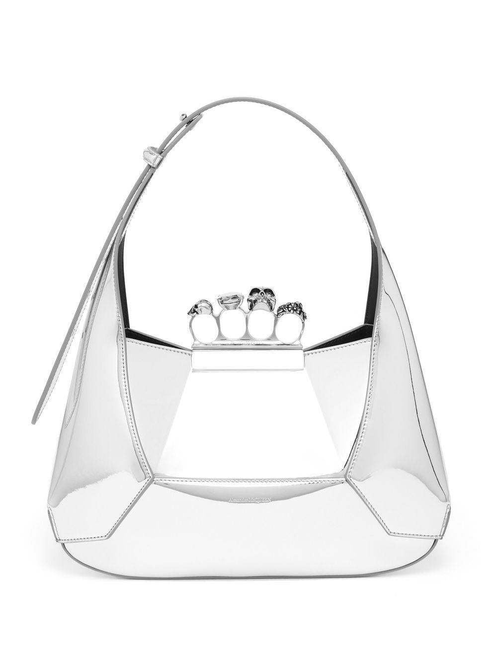Shop Alexander Mcqueen Stunning Jewel-embellished Silver Hobo Handbag For Women In Grey