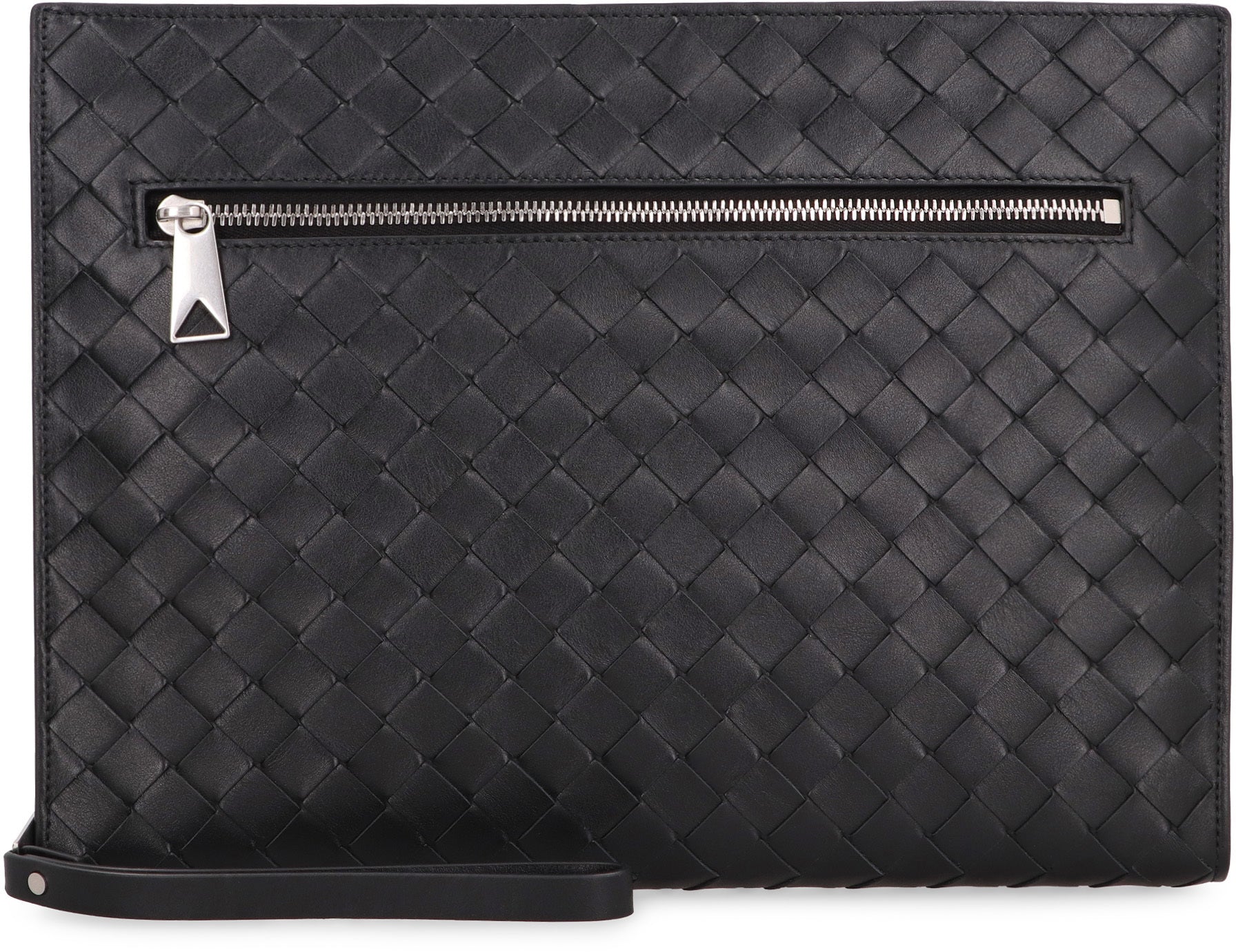 Shop Bottega Veneta Sleek Black Calf Leather Document Case For Men