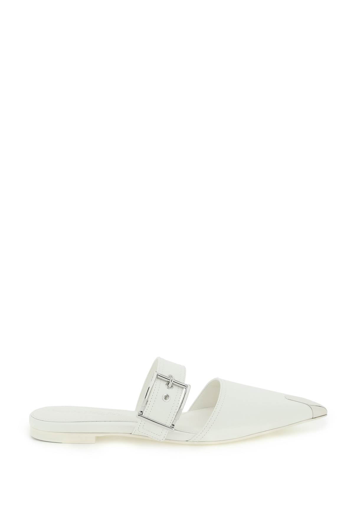 Shop Alexander Mcqueen Punk Leather Flats In White