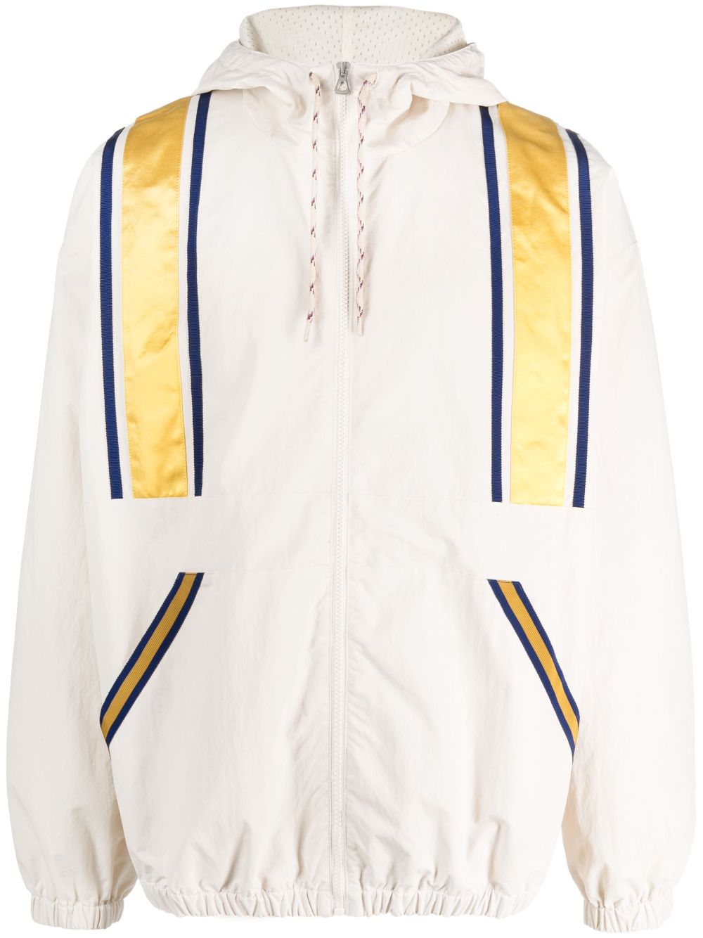 Shop Gucci Men's White Logo-embroidered Hooded Jacket With Stripe Detailing