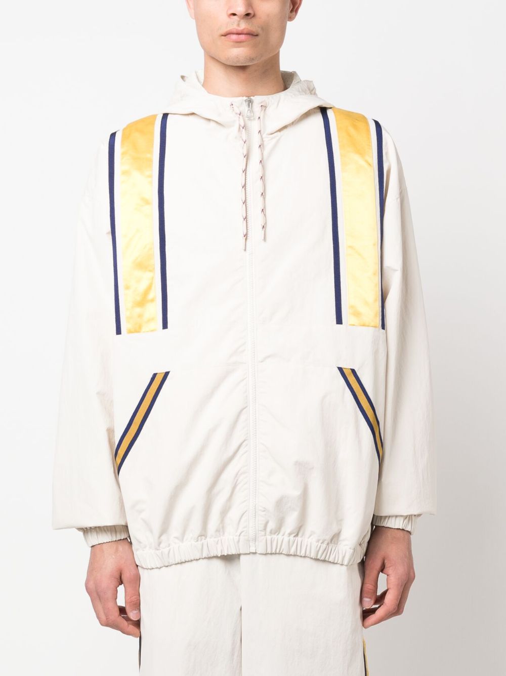 Shop Gucci Men's White Logo-embroidered Hooded Jacket With Stripe Detailing
